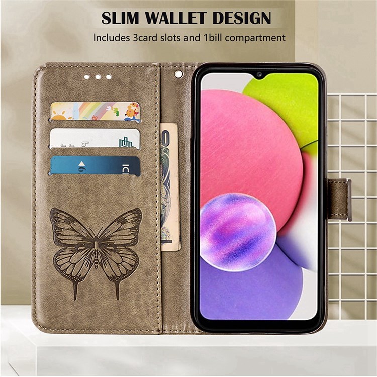 YB Imprinting Series-4 for Realme 9 Pro+ 5G PU Leather Wallet Phone Case Imprinted Butterfly Flower Pattern Viewing Stand Magnetic Cover with Strap - Grey-2
