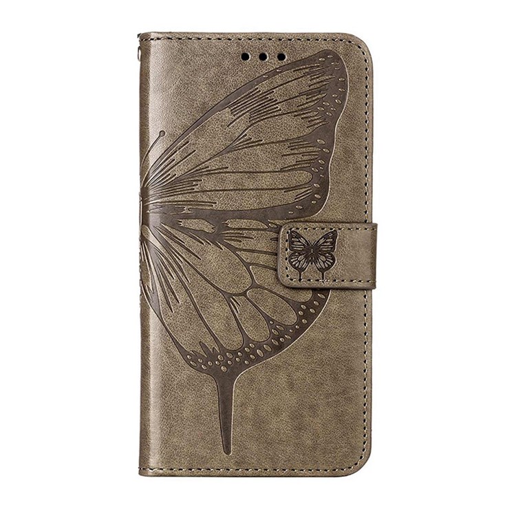 YB Imprinting Series-4 for Realme 9 Pro+ 5G PU Leather Wallet Phone Case Imprinted Butterfly Flower Pattern Viewing Stand Magnetic Cover with Strap - Grey-4