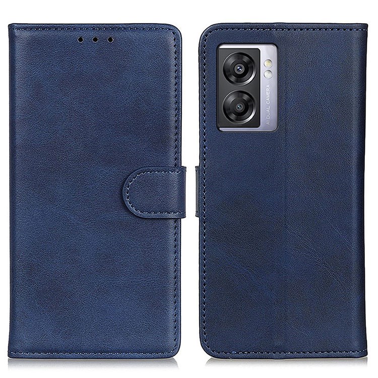 Leather Case for Oppo A57 (2022) 5G, PU Leather Adjustable Stand Cover Anti-scratch Wallet Style Inner TPU Shell - Blue-1