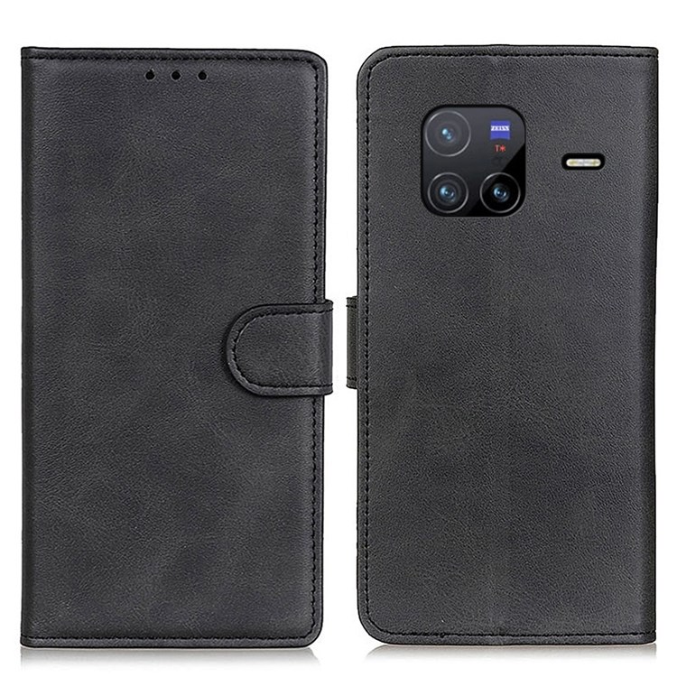 For vivo X80 Full Protection PU Leather Cover Inner TPU Phone Case with Stand Wallet Function - Black-1