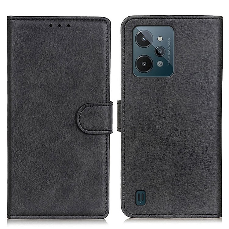 For Realme C31 Textured PU Leather + TPU Case Wallet Stand Drop-proof Mobile Phone Cover - Black-1