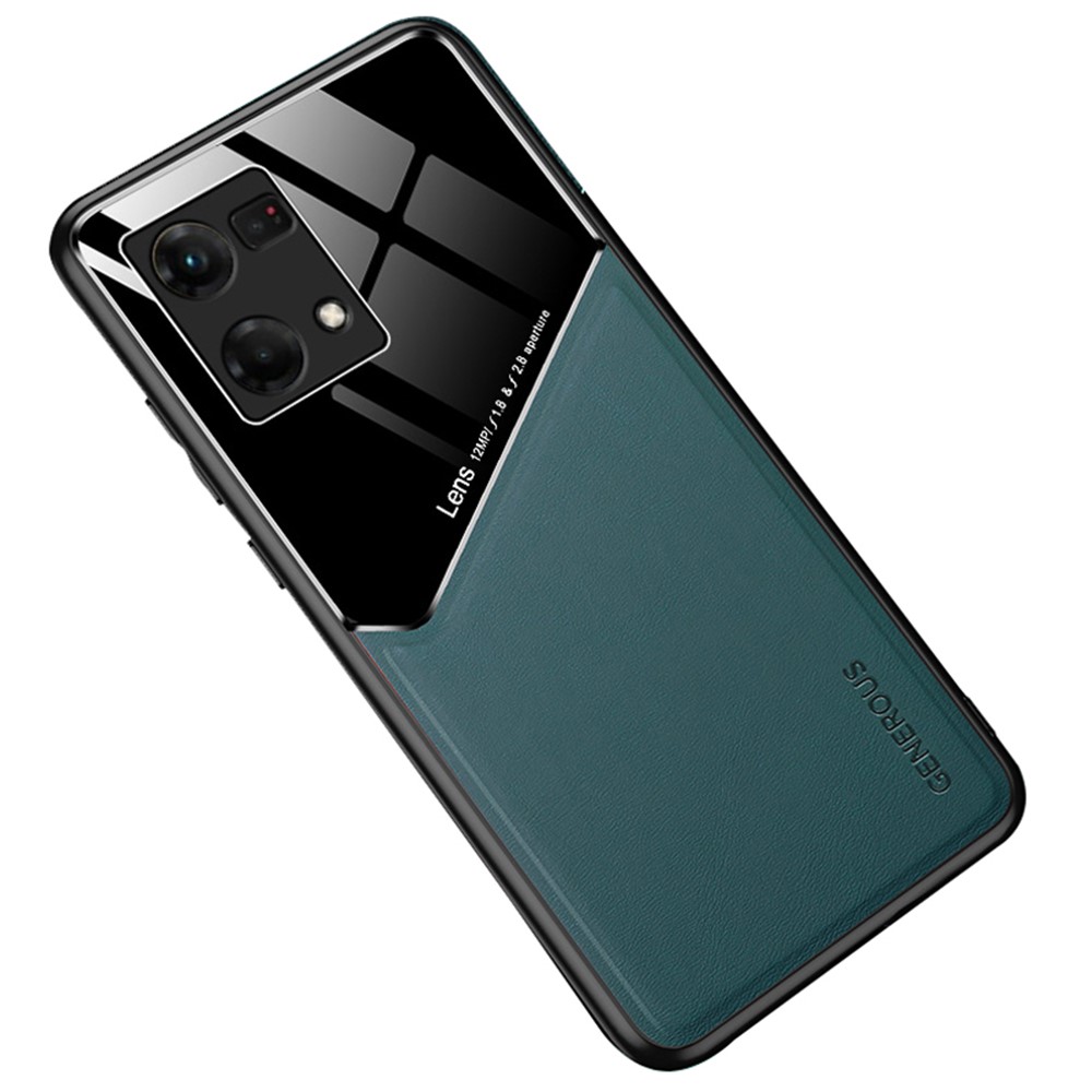 For Oppo Reno7 4G Textured Leather Hard PC Back Shockproof TPU Frame Case Precise Cutouts Secure Shock Absorption Cover - Green-1