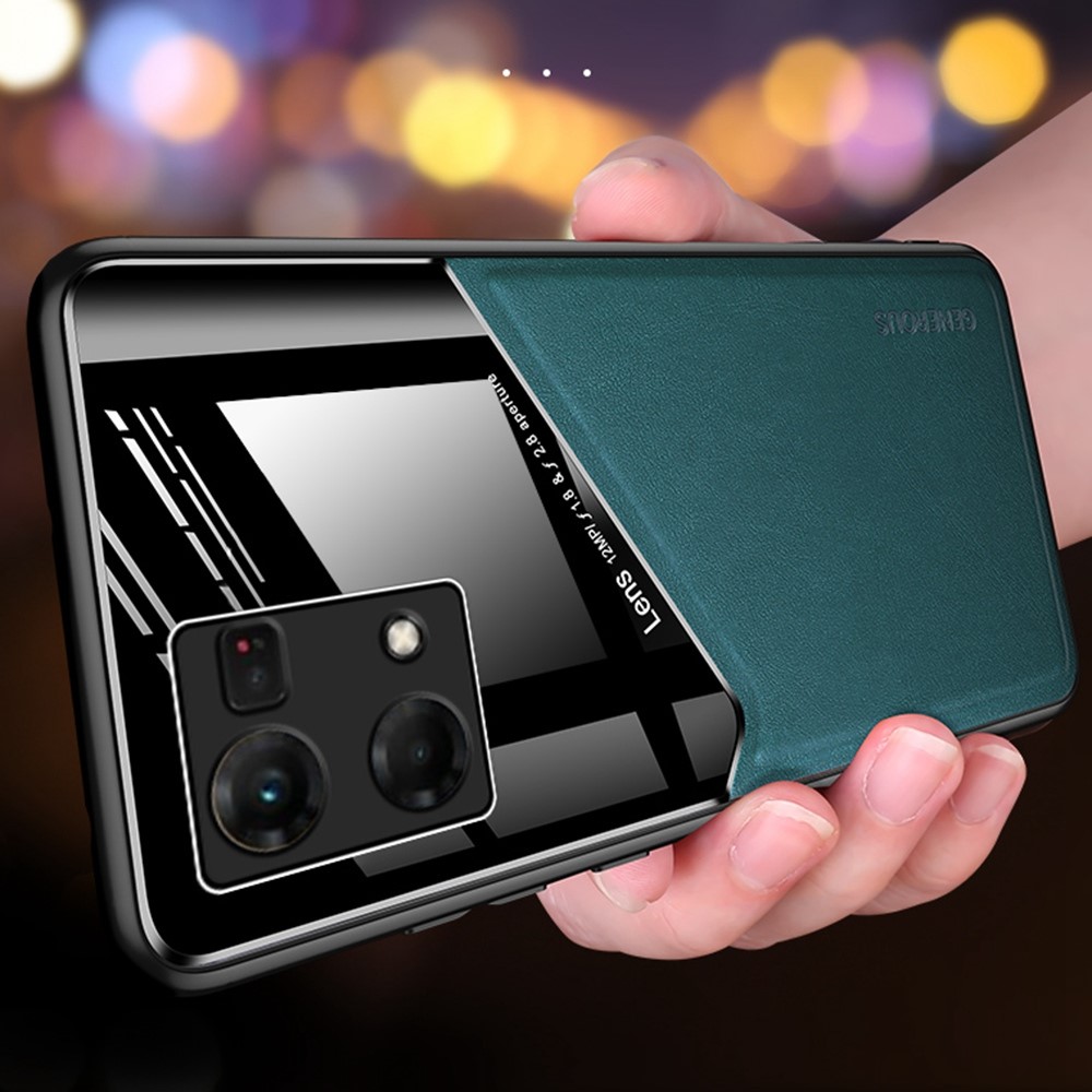 For Oppo Reno7 4G Textured Leather Hard PC Back Shockproof TPU Frame Case Precise Cutouts Secure Shock Absorption Cover - Green-4