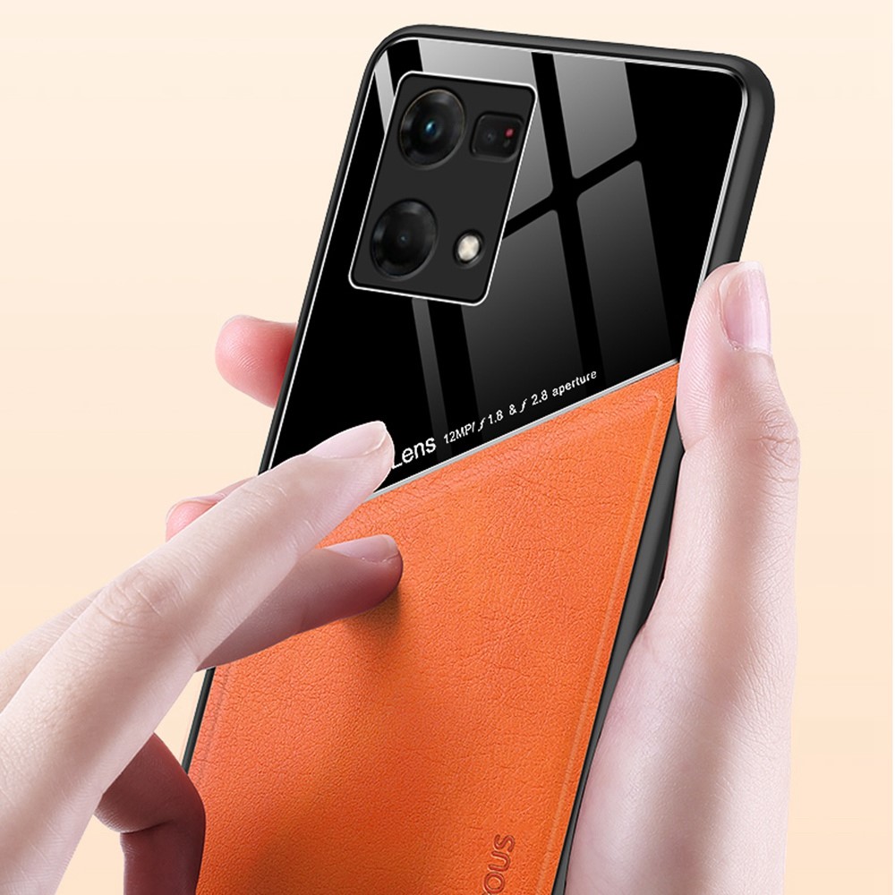 For Oppo Reno7 4G Textured Leather Hard PC Back Shockproof TPU Frame Case Precise Cutouts Secure Shock Absorption Cover - Green-7