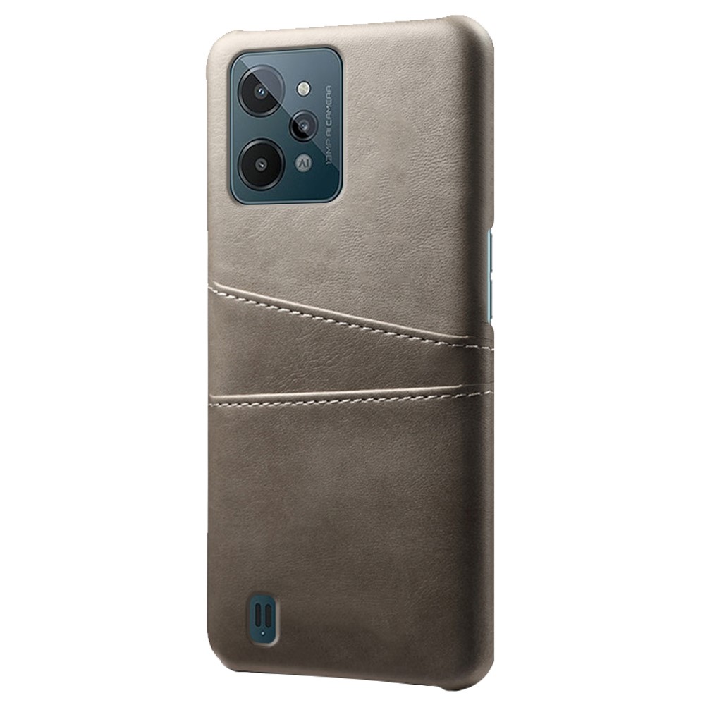 For Realme C31 Multipurpose Card Slots Back Case Shell PU Leather Coated Hard PC Cover - Grey-2