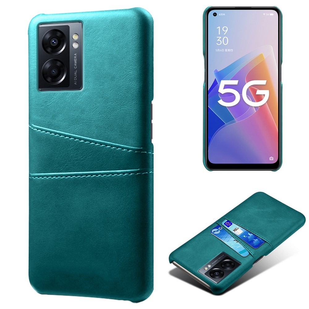 For Oppo A57 (2022) Scratch Resistant Multipurpose Card Slots Back Case Shell PU Leather Coated Hard PC Cover - Green-1