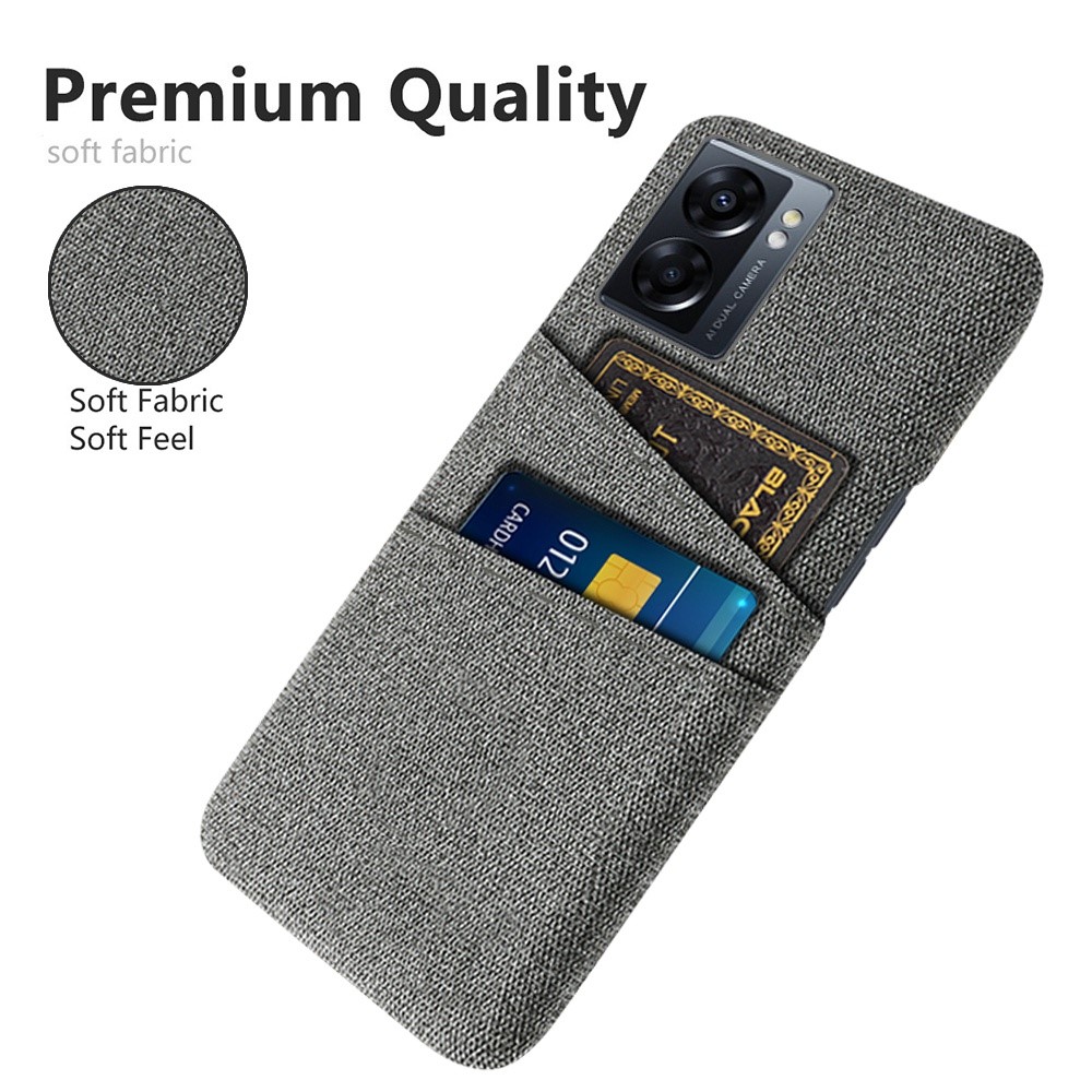 For Oppo A57 (2022) Cloth Texture Phone Case Hard PC + Cloth Anti-drop Protection Back Cover with Dual Card Slot - Grey-3