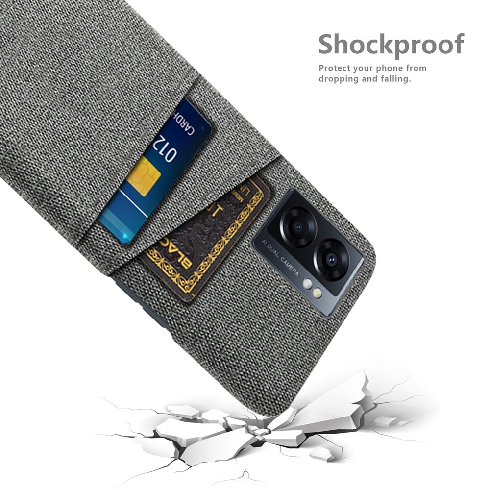 For Oppo A57 (2022) Cloth Texture Phone Case Hard PC + Cloth Anti-drop Protection Back Cover with Dual Card Slot - Grey-4