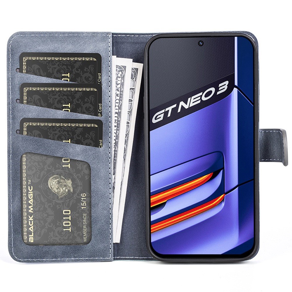 Splicing PU Leather Case for Realme GT Neo3, Wallet Supporting Stand Anti-fall Phone Cover - Blue-2