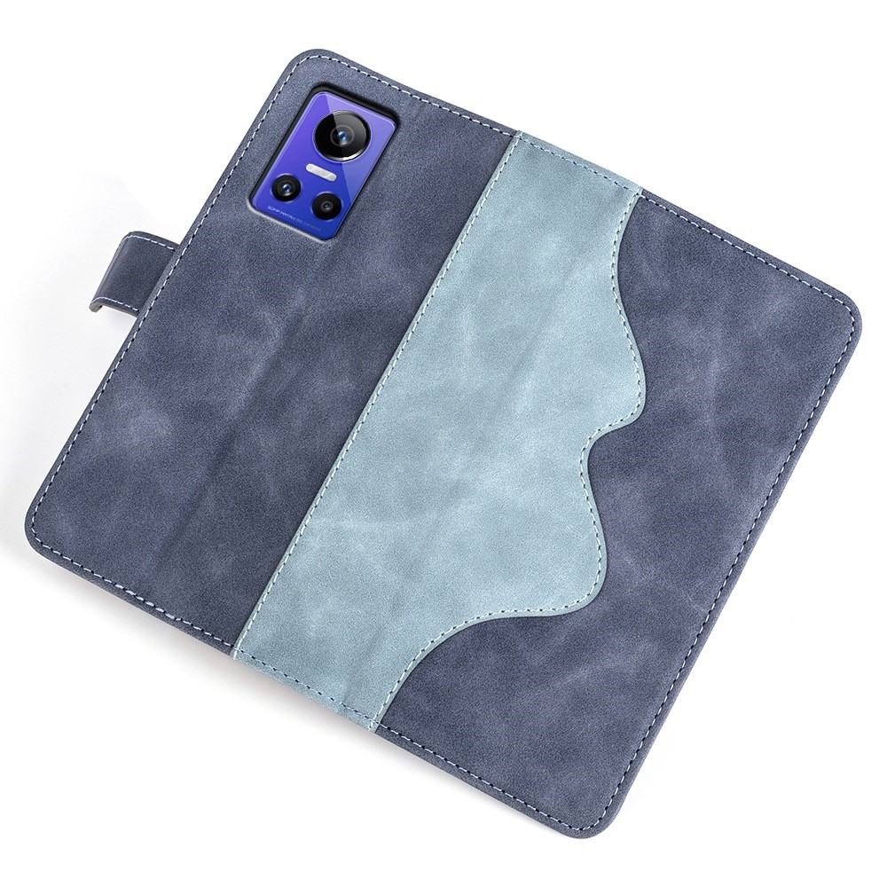 Splicing PU Leather Case for Realme GT Neo3, Wallet Supporting Stand Anti-fall Phone Cover - Blue-3