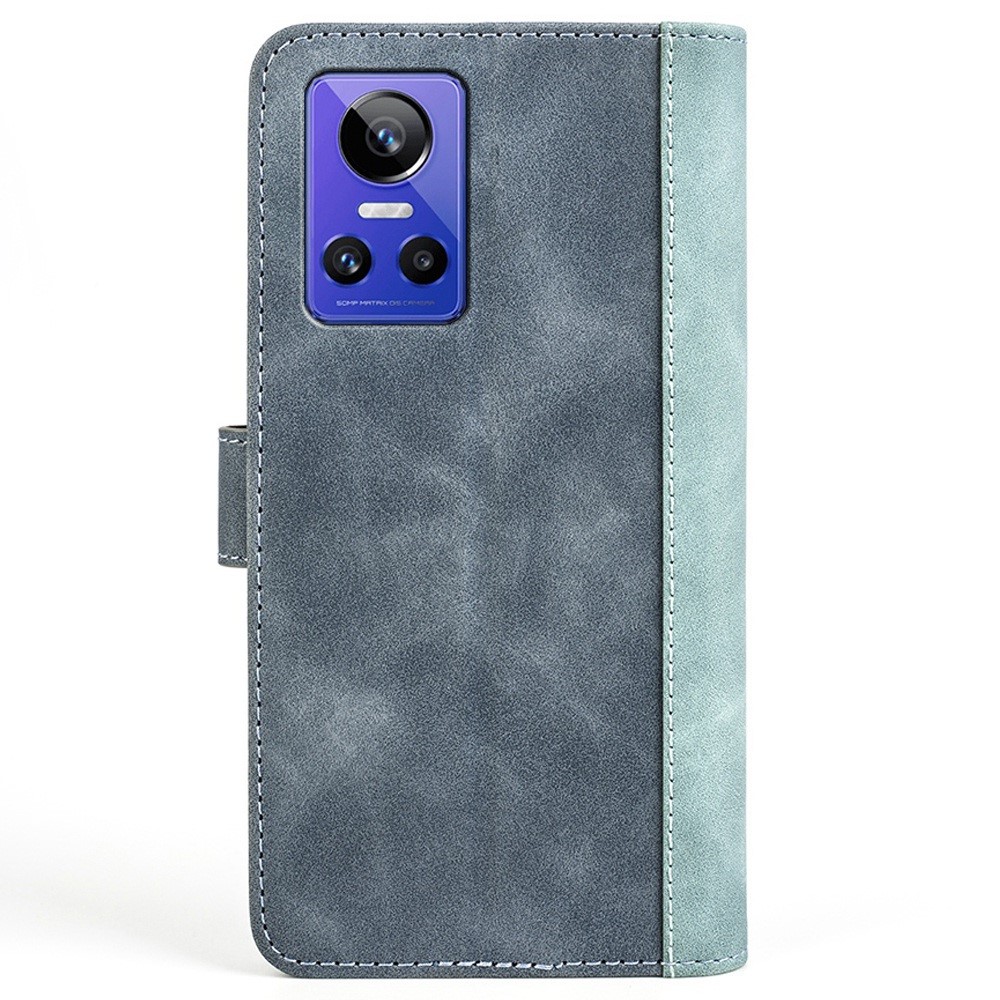 Splicing PU Leather Case for Realme GT Neo3, Wallet Supporting Stand Anti-fall Phone Cover - Blue-7