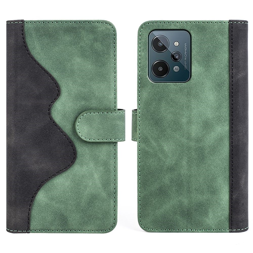 For Realme C31 4G Splicing PU Leather Wallet Case Foldable Stand Folio Flip Phone Shell - Green-1