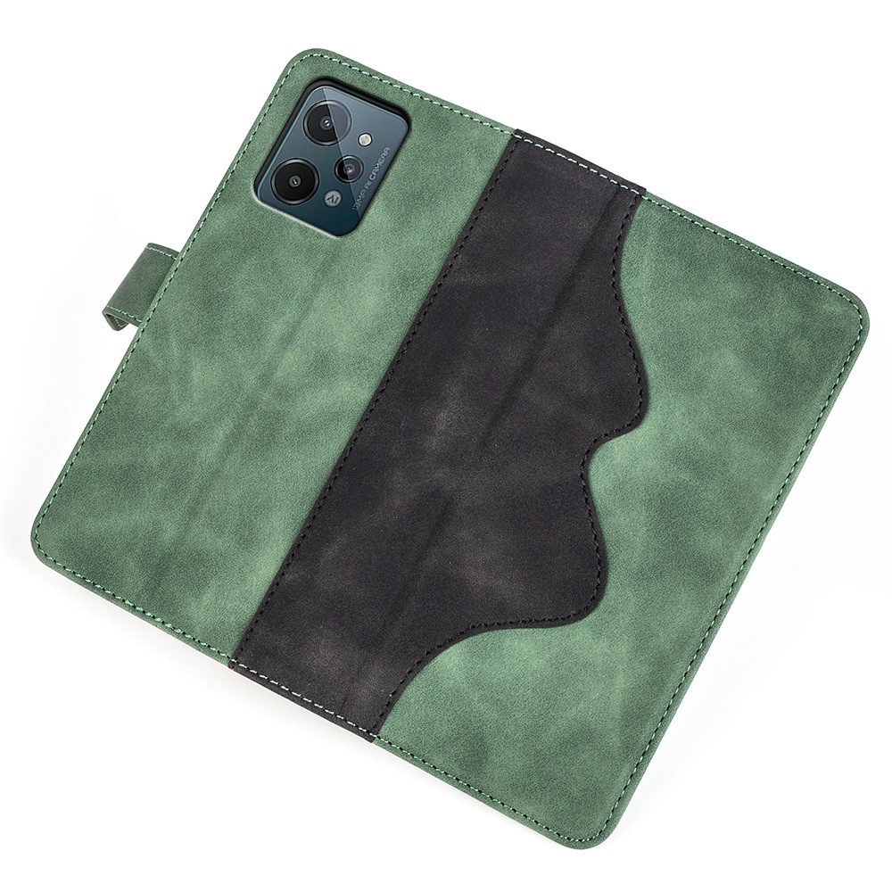 For Realme C31 4G Splicing PU Leather Wallet Case Foldable Stand Folio Flip Phone Shell - Green-3