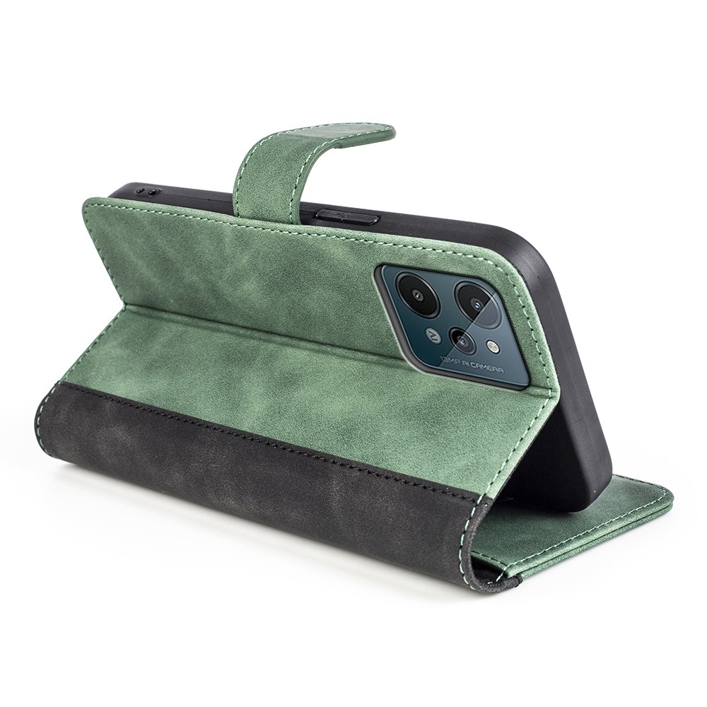 For Realme C31 4G Splicing PU Leather Wallet Case Foldable Stand Folio Flip Phone Shell - Green-4
