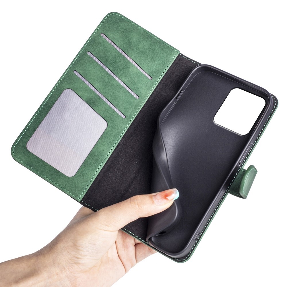 For Realme C31 4G Splicing PU Leather Wallet Case Foldable Stand Folio Flip Phone Shell - Green-5