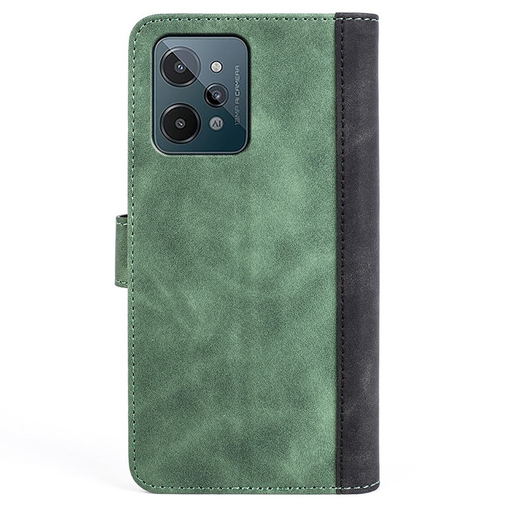 For Realme C31 4G Splicing PU Leather Wallet Case Foldable Stand Folio Flip Phone Shell - Green-7