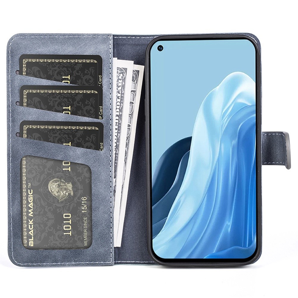 For Oppo Reno7 4G/F21 Pro 4G Stand Wallet Phone Cover Splicing PU Leather + TPU Full Protection Case - Blue-2