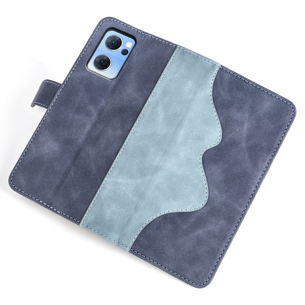 For Oppo Reno7 4G/F21 Pro 4G Stand Wallet Phone Cover Splicing PU Leather + TPU Full Protection Case - Blue-3