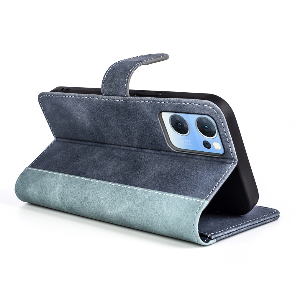 For Oppo Reno7 4G/F21 Pro 4G Stand Wallet Phone Cover Splicing PU Leather + TPU Full Protection Case - Blue-4