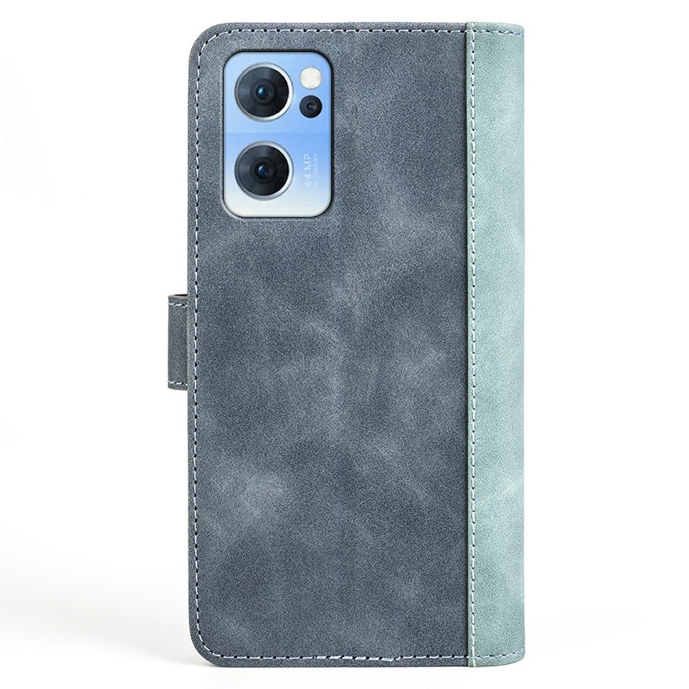 For Oppo Reno7 4G/F21 Pro 4G Stand Wallet Phone Cover Splicing PU Leather + TPU Full Protection Case - Blue-7