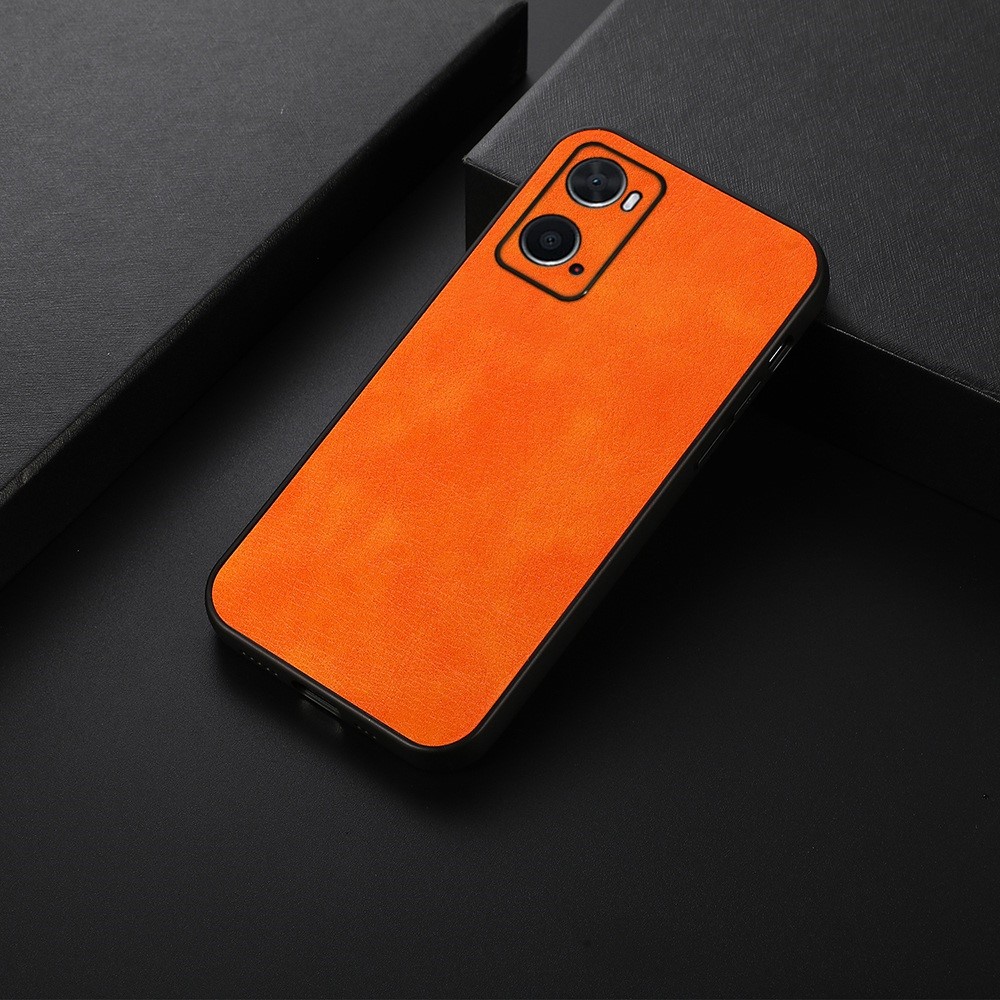 Litchi Texture Phone Case for Oppo A76, Anti-scratch PU Leather Coating Hybrid PC + TPU Shell - Orange-2