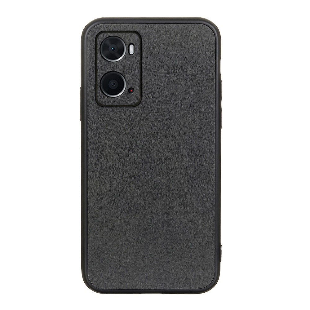 For Oppo A76 Phone Case Scratch-resistant Textured PU Leather Coated TPU + PC Hybrid Cover - Black-1