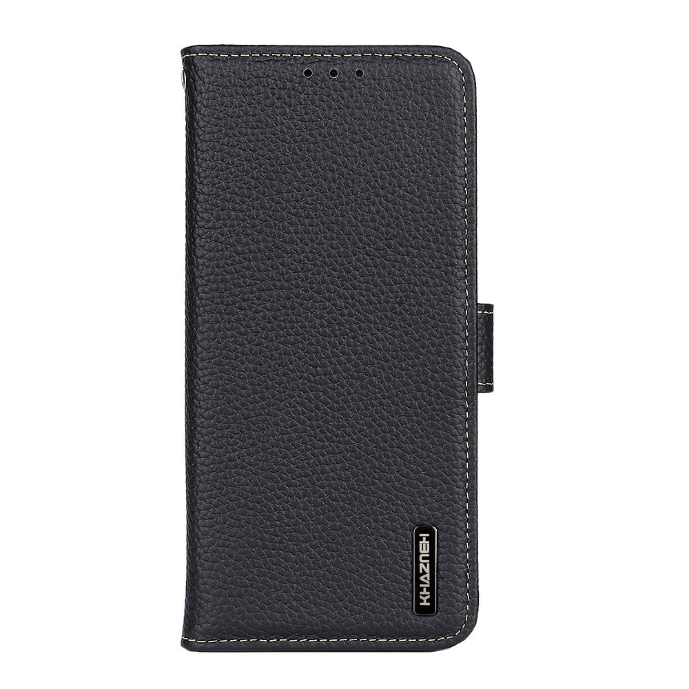 KHAZNEH for Realme GT2 Pro Genuine Leather Full Litchi Grain Wallet Case Stand Book Folding Folio Cover - Black-6