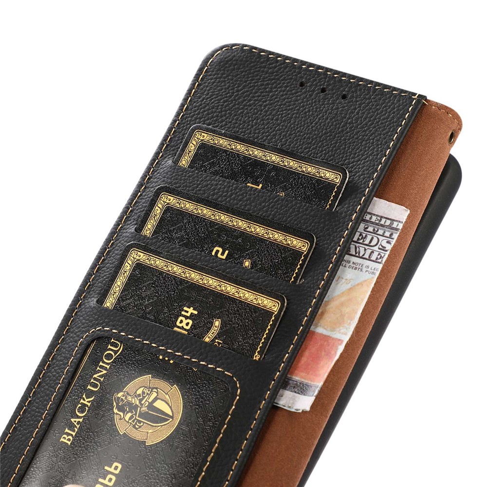 KHAZNEH For Realme GT2 Pro Genuine Leather RFID Blocking Stand Case Wallet Flip Magnetic Shockproof TPU Folio Phone Cover - Black-5