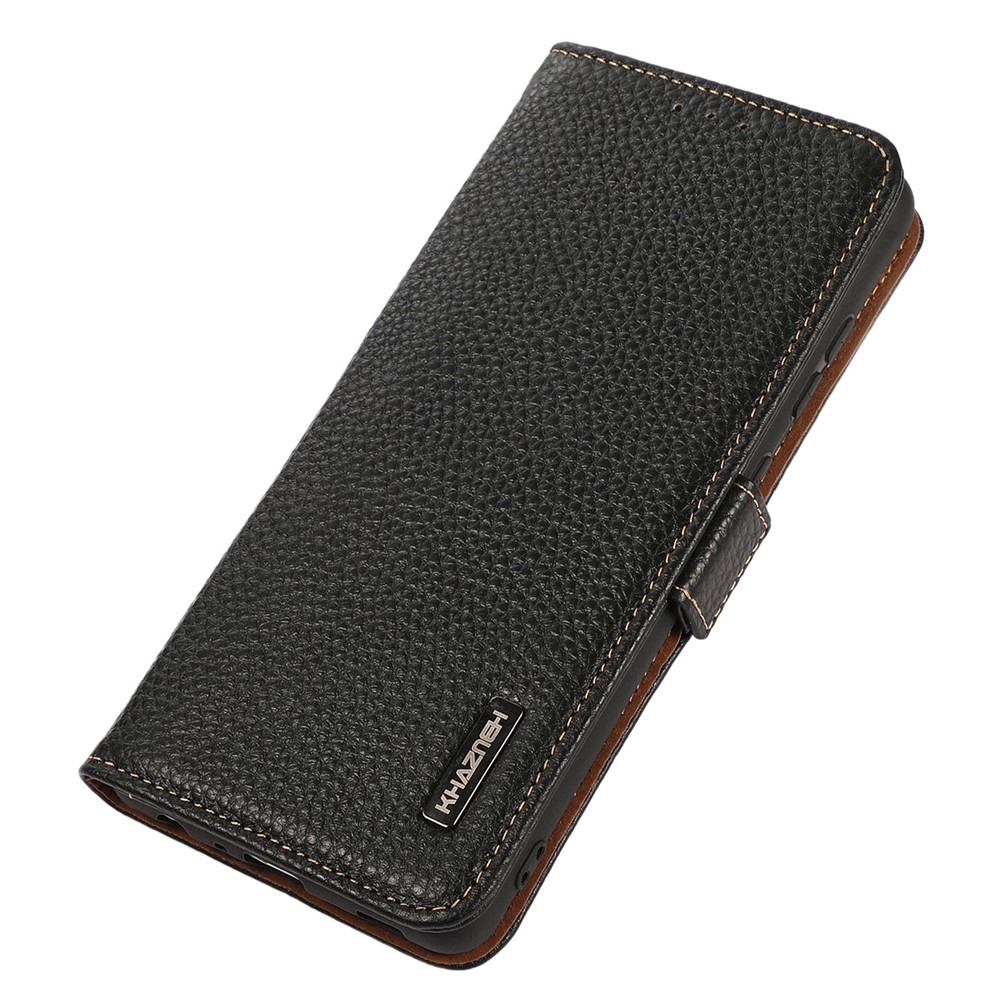 KHAZNEH For Realme GT2 Pro Book Wallet Litchi Texture Genuine Leather Cover RFID Blocking Stand Side Magnetic Clasps Folio Case - Black-6