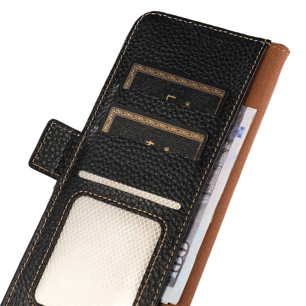 KHAZNEH For vivo X80 Pro Flip Genuine Leather Litchi Texture Cover Wallet RFID Blocking Protect Magnetic Closure Stand Folio Cover - Black-5