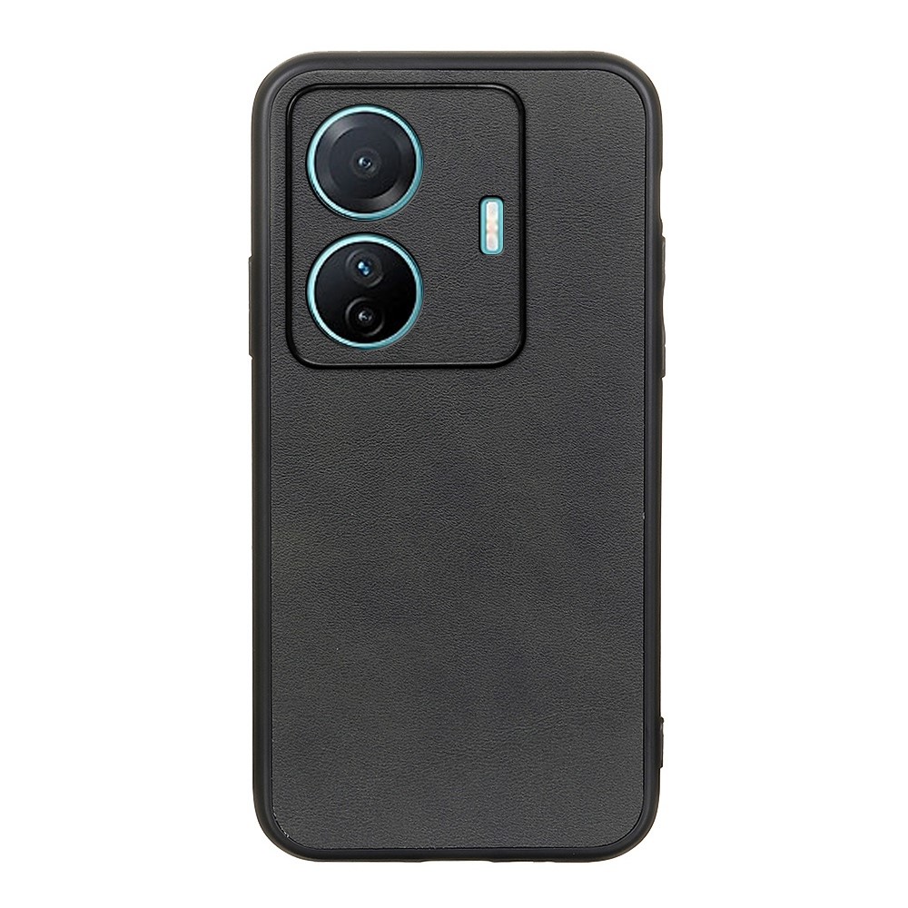 For vivo S15e Anti-scratch Textured PU Leather Coated TPU + PC Hybrid Phone Case - Black-1