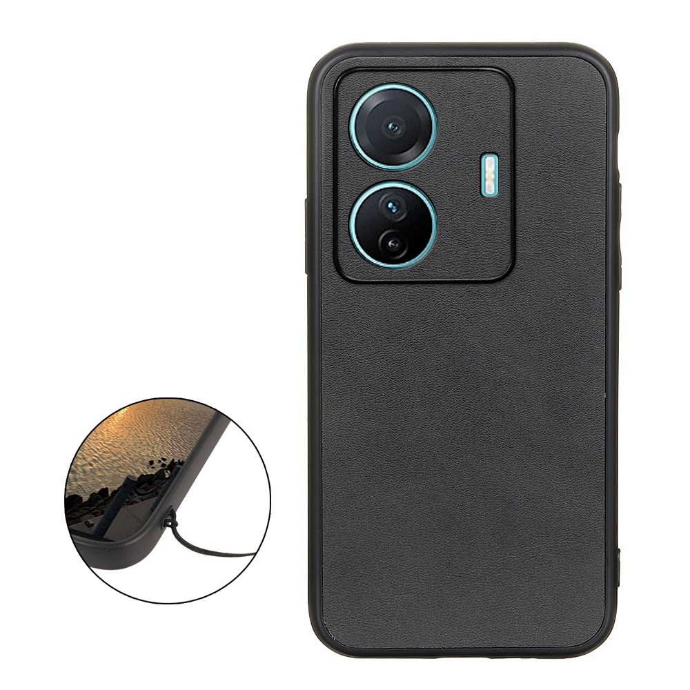 For vivo S15e Anti-scratch Textured PU Leather Coated TPU + PC Hybrid Phone Case - Black-2