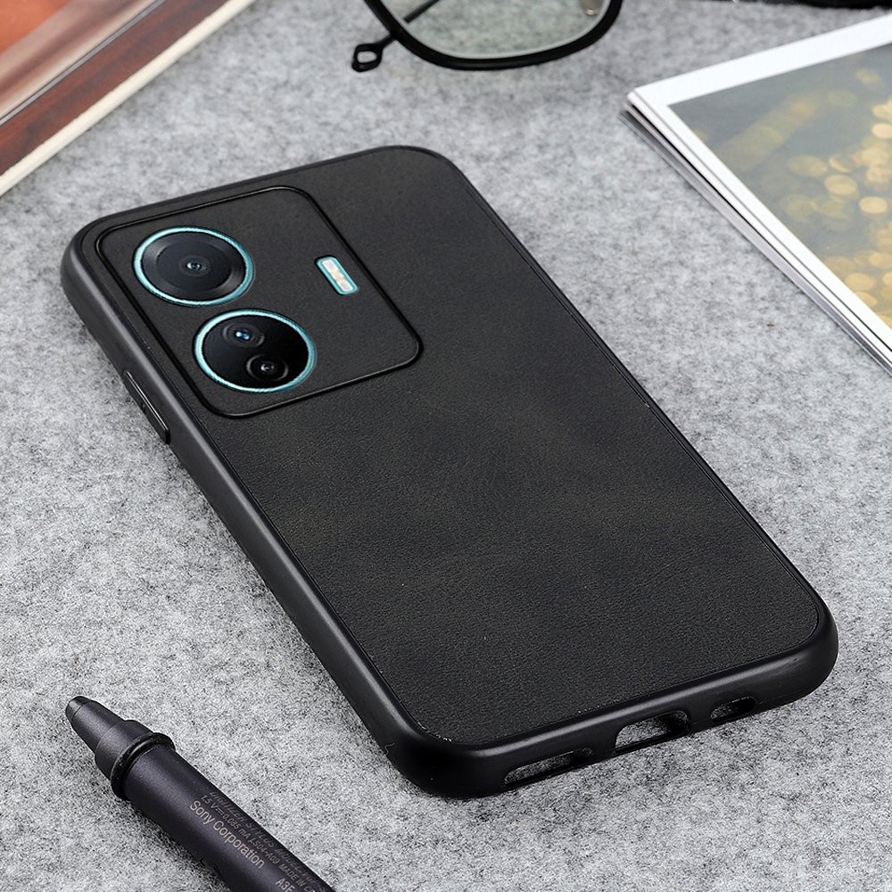 For vivo S15e Anti-scratch Textured PU Leather Coated TPU + PC Hybrid Phone Case - Black-3