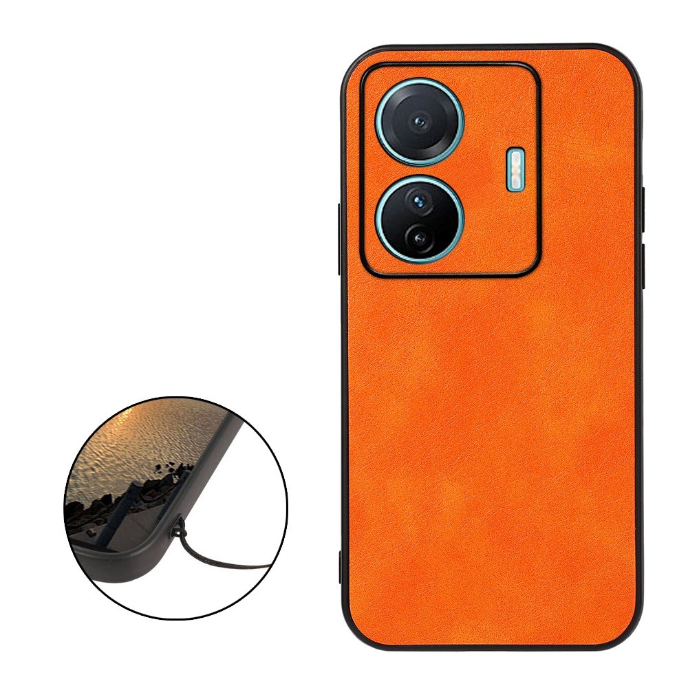 Litchi Texture Phone Case for vivo S15e, PU Leather Coated Hard PC + Soft TPU Back Cover - Orange-2
