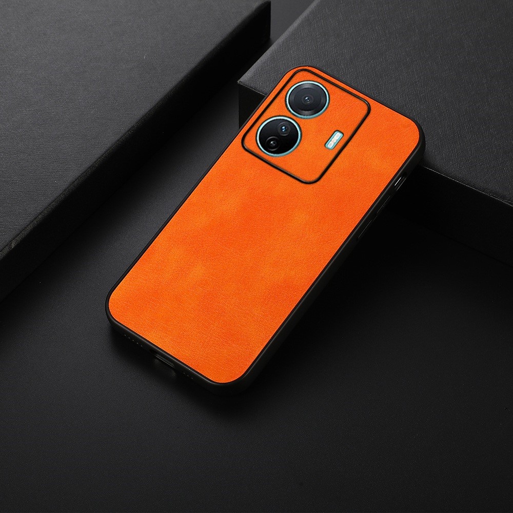 Litchi Texture Phone Case for vivo S15e, PU Leather Coated Hard PC + Soft TPU Back Cover - Orange-3
