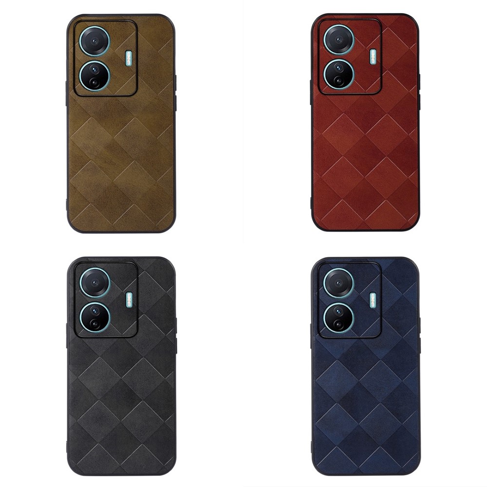 Precise Cutout Phone Case for vivo S15e Grid Texture Case PU Leather Coated Hybrid Phone Cover Protector - Black-3