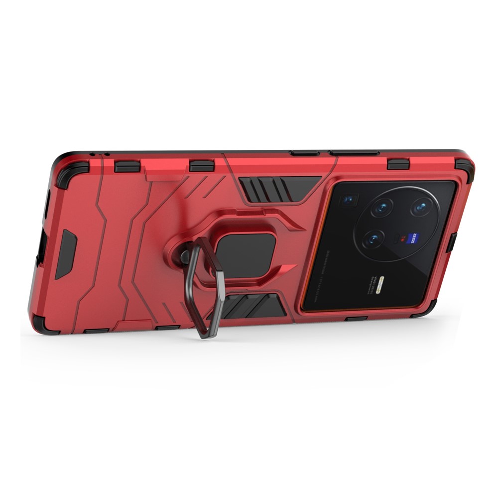 For vivo X80 Pro 5G Ring Kickstand Phone Case Anti-drop Hard PC Soft TPU Hybrid Cover - Red-2