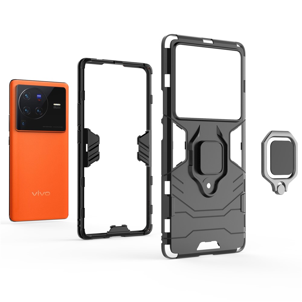 For vivo X80 Pro 5G Ring Kickstand Phone Case Anti-drop Hard PC Soft TPU Hybrid Cover - Red-4