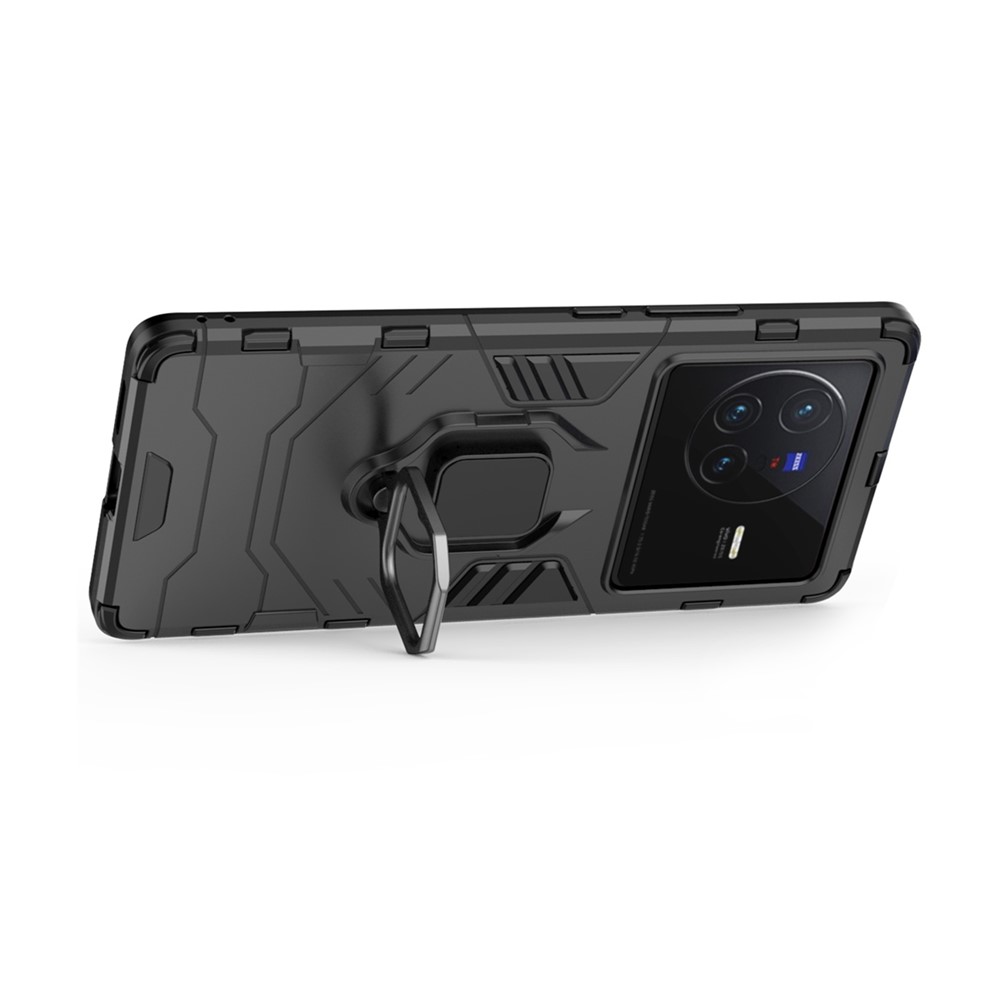 Ring Kickstand Phone Cover for vivo X80 5G, Hard PC Soft TPU Shockproof Smartphone Cover - Black-3