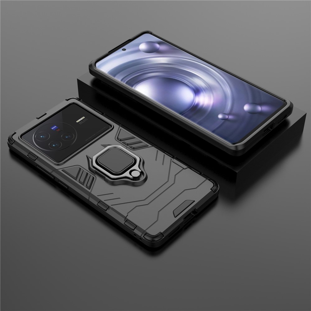 Ring Kickstand Phone Cover for vivo X80 5G, Hard PC Soft TPU Shockproof Smartphone Cover - Black-5