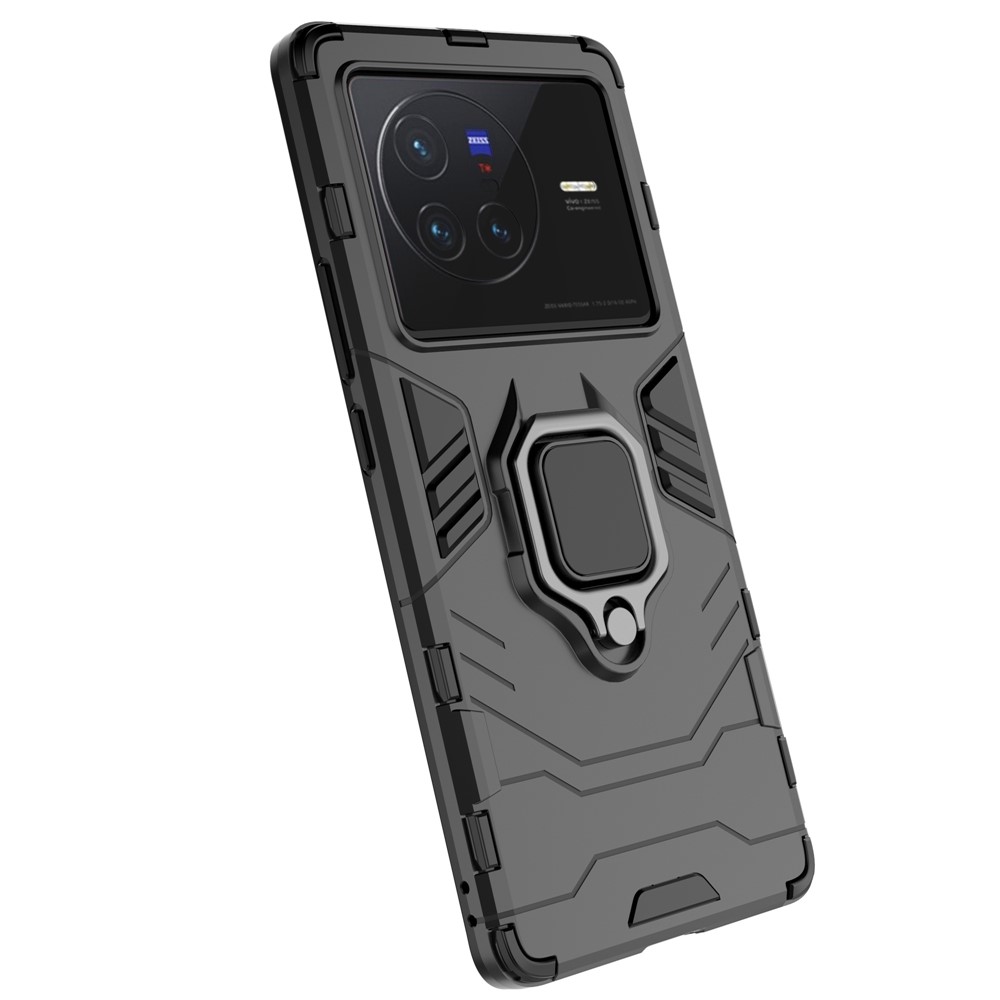 Ring Kickstand Phone Cover for vivo X80 5G, Hard PC Soft TPU Shockproof Smartphone Cover - Black-7