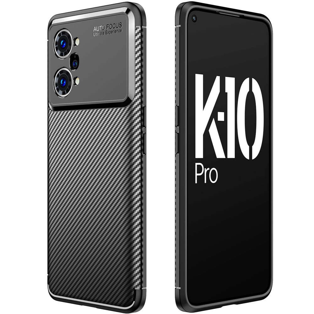 Carbon Fiber Texture TPU Phone Cover for Oppo K10 Pro 5G, Anti-Drop Scratch-Resistant Phone Protector - Black-1