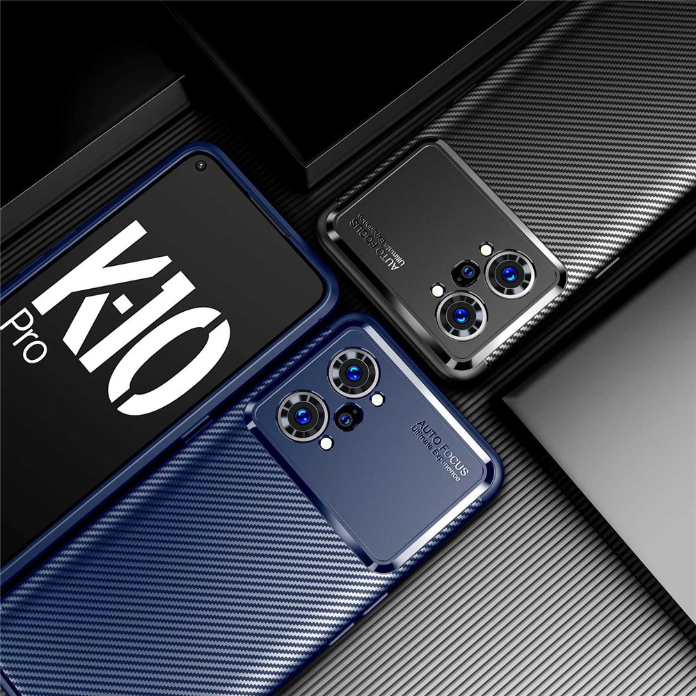 Carbon Fiber Texture TPU Phone Cover for Oppo K10 Pro 5G, Anti-Drop Scratch-Resistant Phone Protector - Black-10
