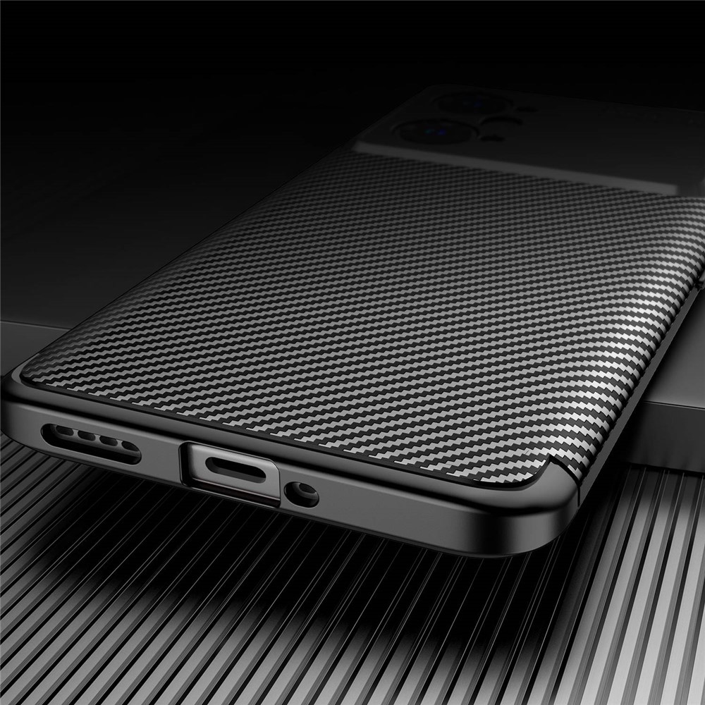 Carbon Fiber Texture TPU Phone Cover for Oppo K10 Pro 5G, Anti-Drop Scratch-Resistant Phone Protector - Black-5
