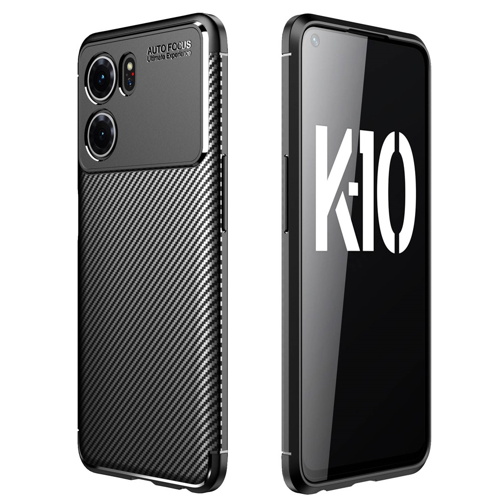 Carbon Fiber Texture TPU Phone Cover for Oppo K10 Pro 5G, Anti-Drop Scratch-Resistant Phone Protector - Black-1