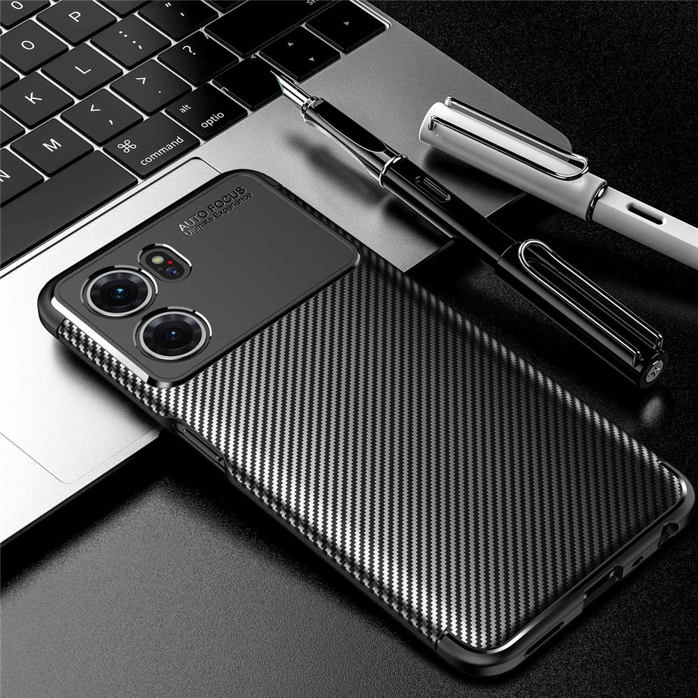 Carbon Fiber Texture TPU Phone Cover for Oppo K10 Pro 5G, Anti-Drop Scratch-Resistant Phone Protector - Black-9