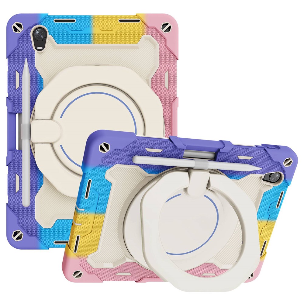 For Oppo Pad Four-Corner Cushions Tablet Protective Case with Pen Strap Kickstand Design - Colorful/Pink-1