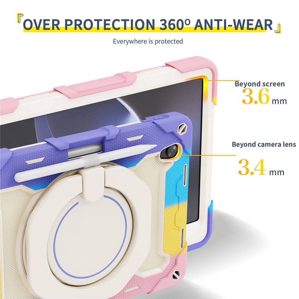 For Oppo Pad Four-Corner Cushions Tablet Protective Case with Pen Strap Kickstand Design - Colorful/Pink-6