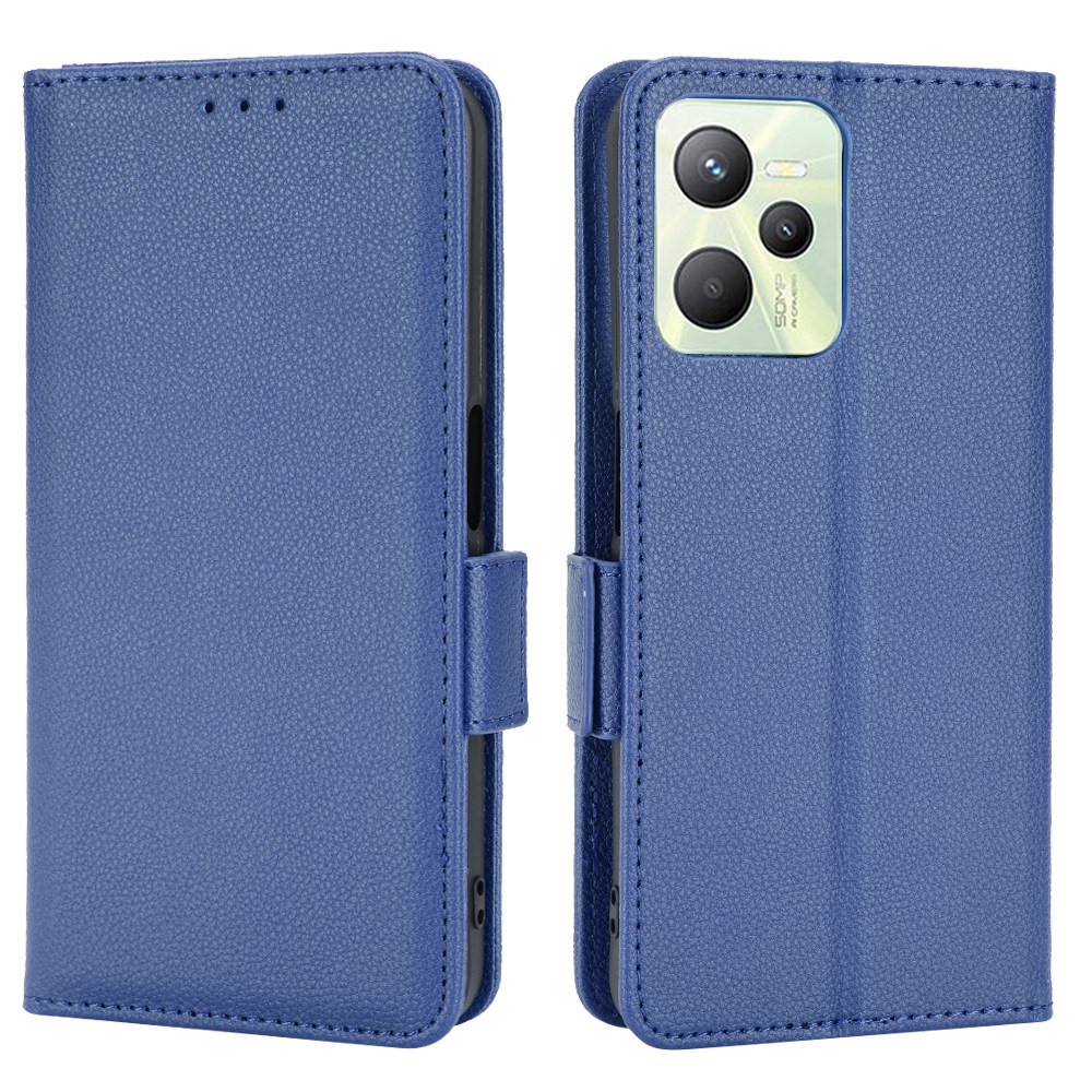 For Realme Narzo 50A Prime Litchi Texture Magnetic Closure Full Protection Case Leather Stand Wallet Style Mobile Phone Shell - Dark Blue-1