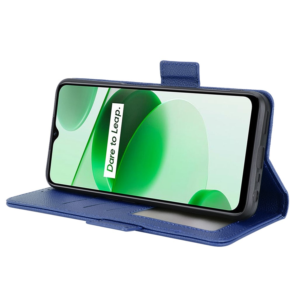 For Realme Narzo 50A Prime Litchi Texture Magnetic Closure Full Protection Case Leather Stand Wallet Style Mobile Phone Shell - Dark Blue-3